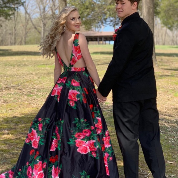 Jovani Flower Printed Prom Dress - Picture 2 of 4
